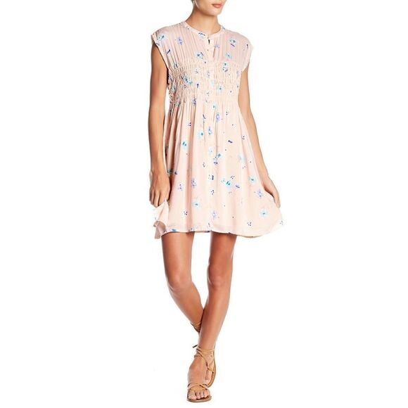 New! FREE PEOPLE Floral Print Prairie Boho Dress Smocked Size Large - Picture 1 of 7